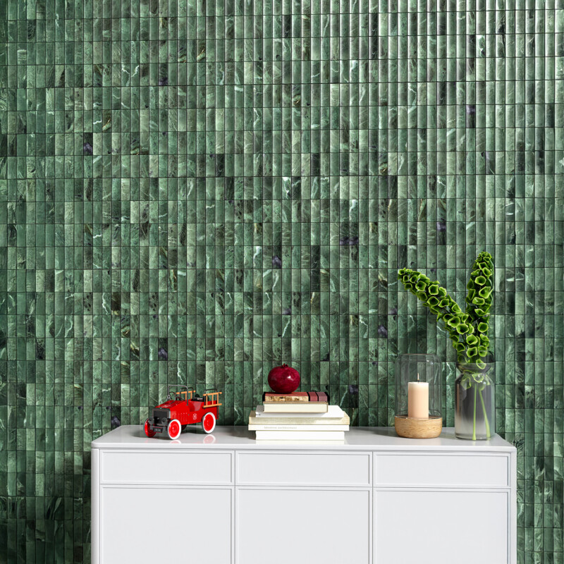 Verde Tia Honed Mini Ion 1 1/4×3 Marble Mosaics 12×12 (MS02757)
