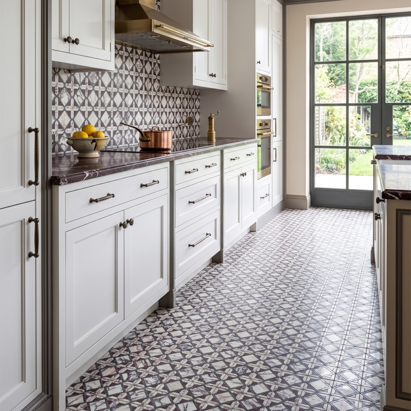 Iris Black,Calacatta Picasso,Aegean Red Honed Kent Marble Mosaics 13 9/16×13 9/16 (MS02927)