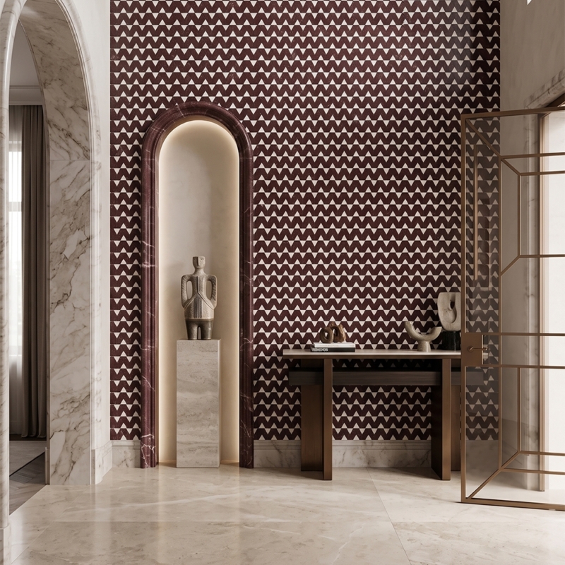 Snow White,Aegean Red Honed Monte Marble Mosaics 12 3/8×12 3/8 (MS02933)