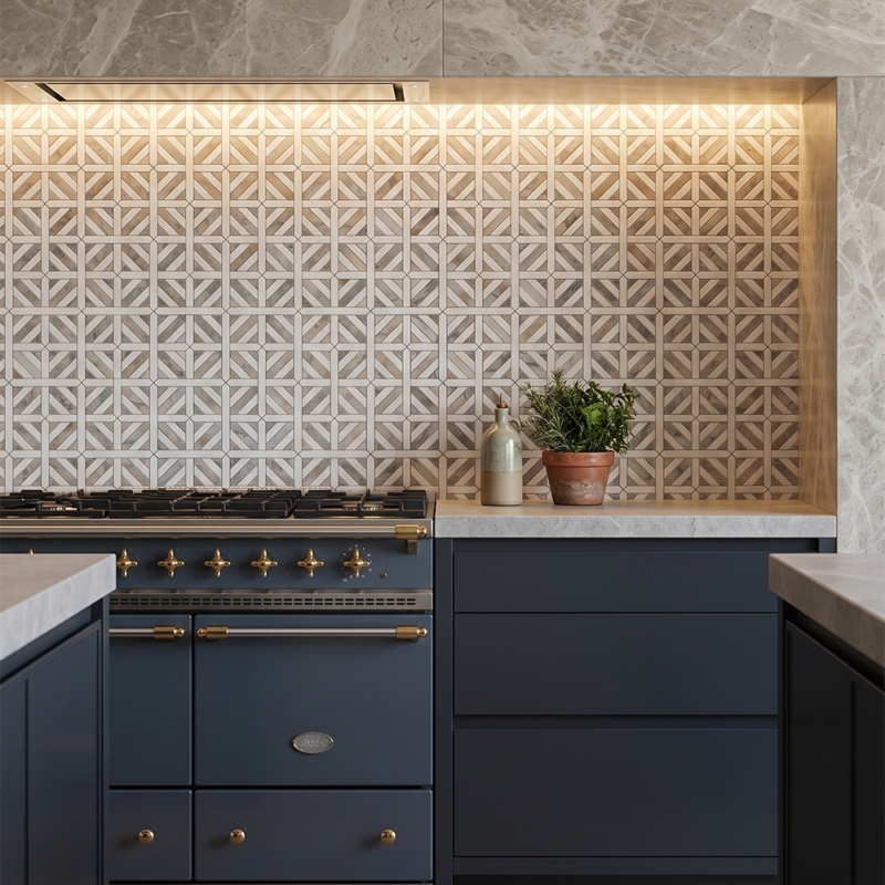 Snow White,Calacatta Green Honed Ponte Basket Marble Mosaics 14 3/4×14 3/4 (MS02936)