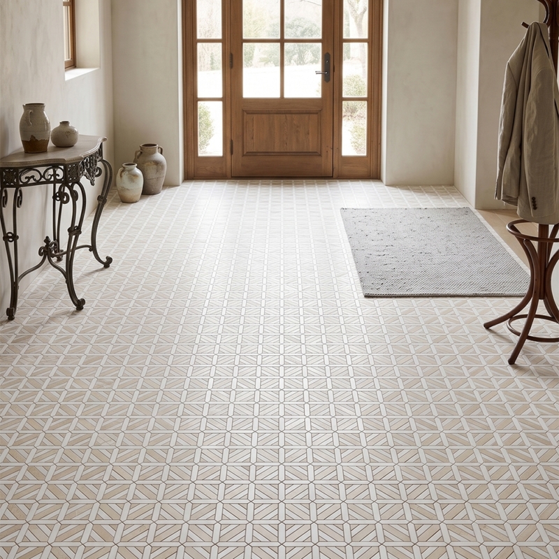 Snow White,Vanilla Bianco Honed Ponte Basket Marble Mosaics 14 3/4×14 3/4 (MS02940)