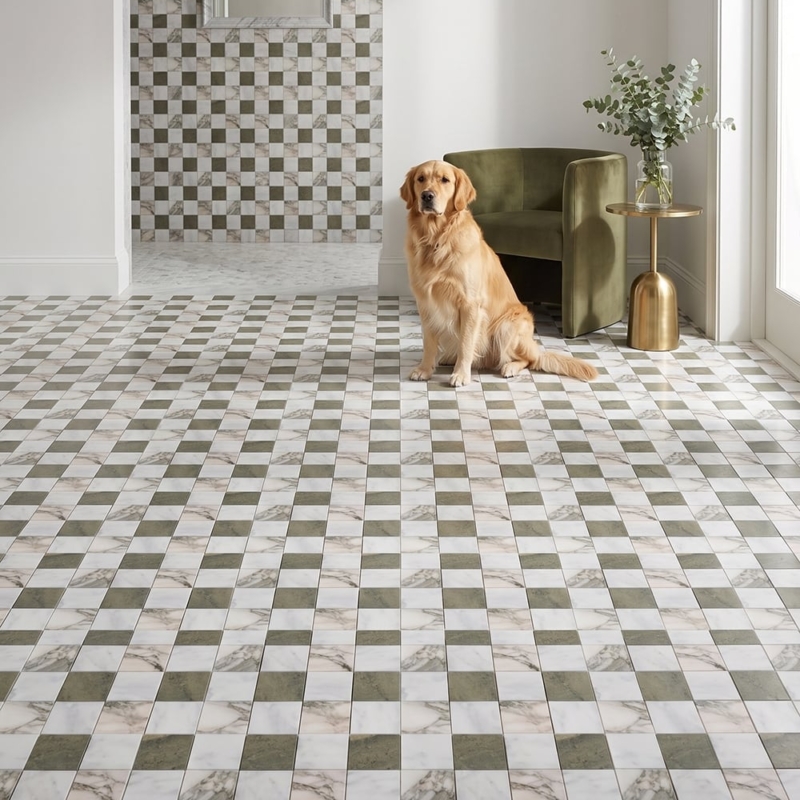 Grande Chester Glacier,Calacatta Green,Verde Laguna Honed Marble Mosaics 16×16 (MS02996)