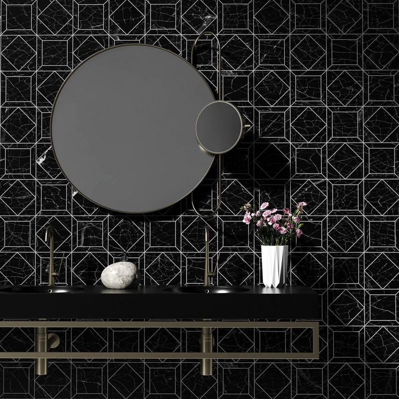 Black Honed Palazzo Marble Mosaic 12×12 (MS60018)