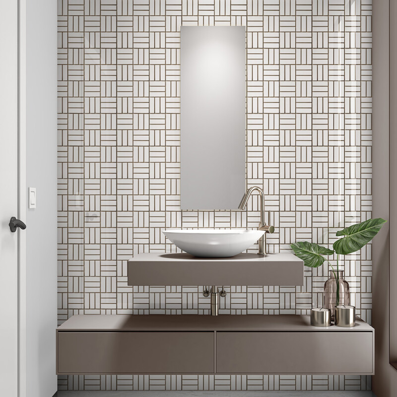 White glossy mosaic for bathroom backsplash interior by Country Floors