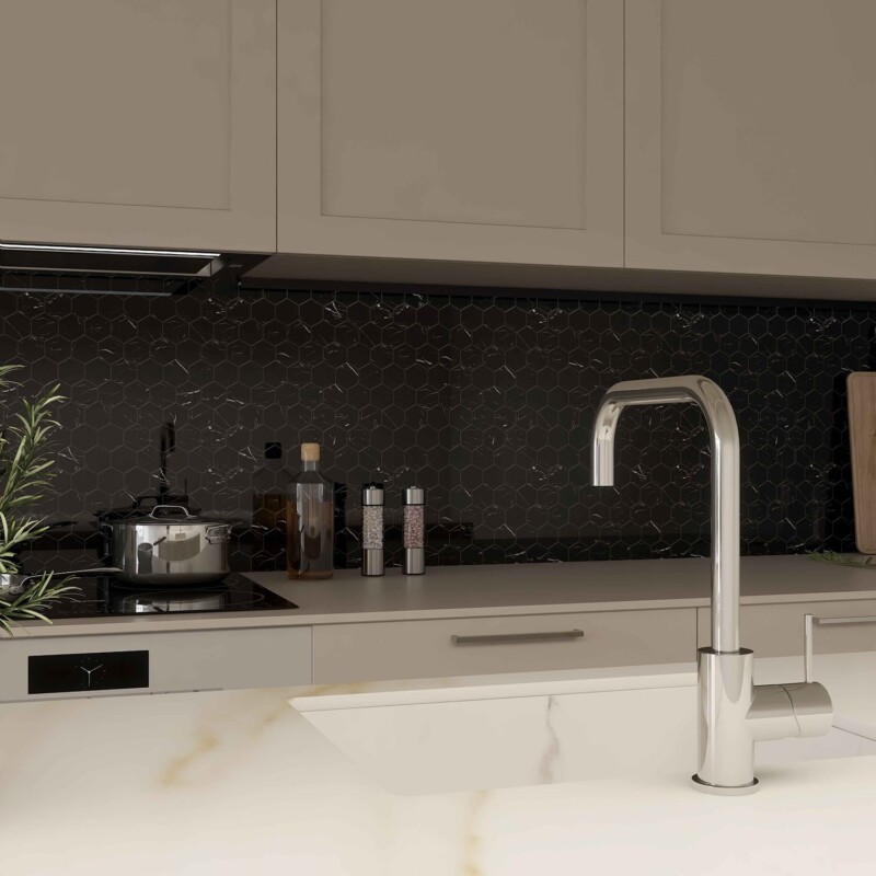 Black Polished Hexagon 2 Marble Mosaic 12×12 (MS90088)