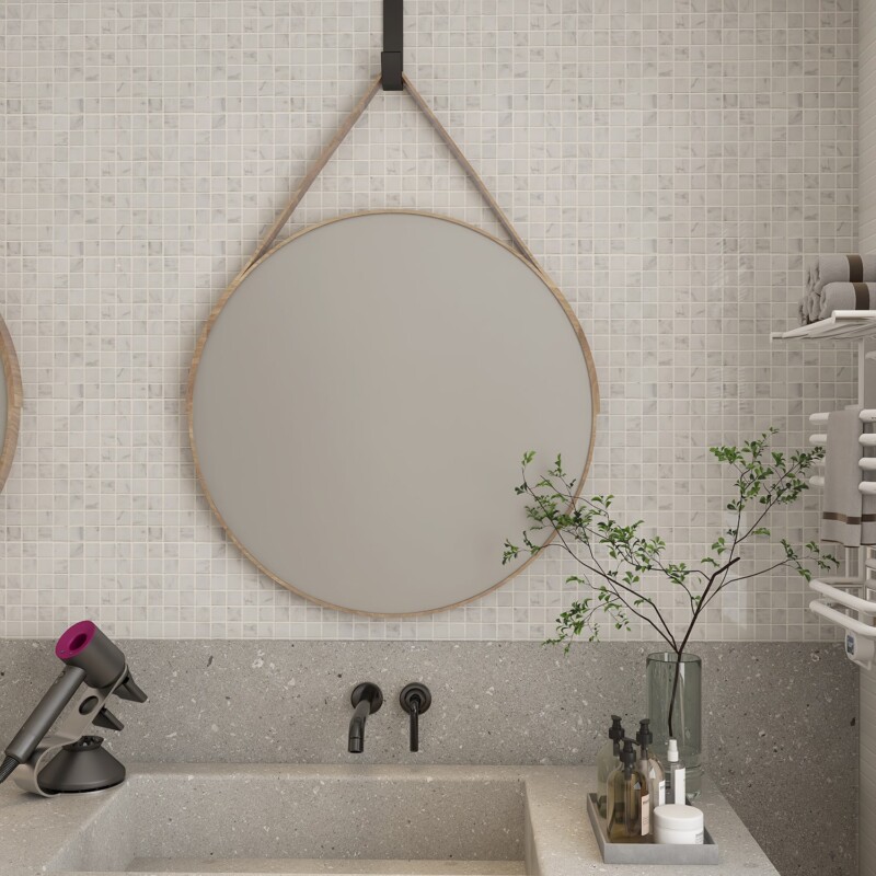 White Carrara C Polished 1×1 Marble Mosaic 12×12 (MS90093)