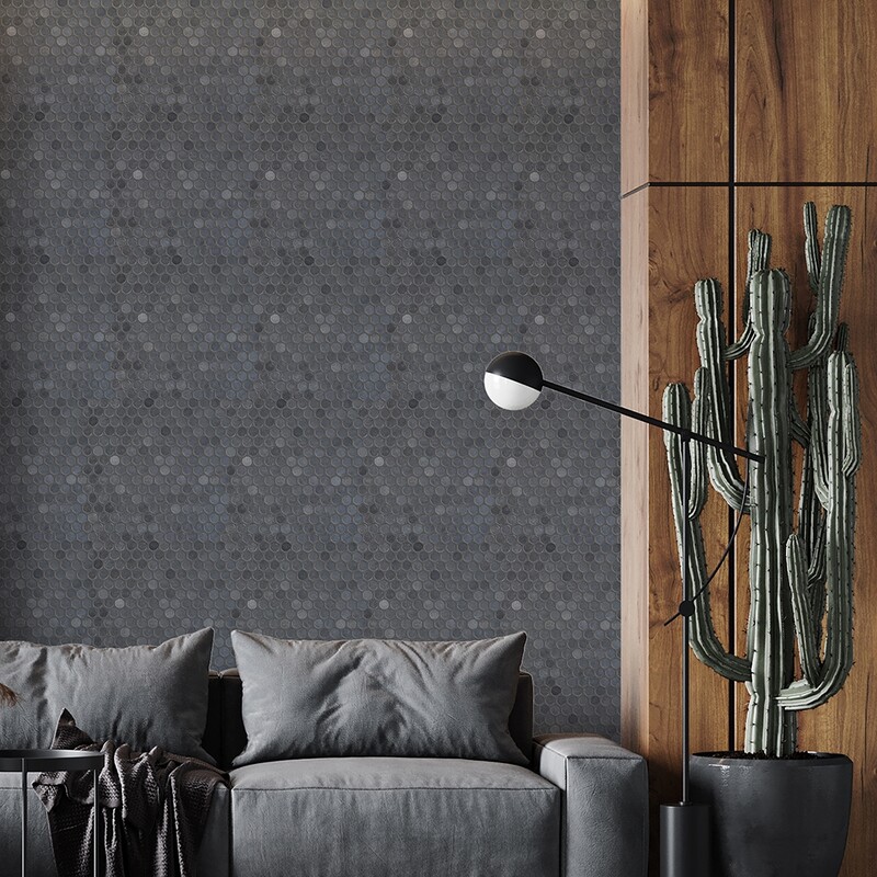 Basalto Honed Penny Round Basalt Mosaic 11 7/32×12 (MS90264)