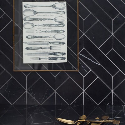 Fontainebleau Parquet Black Honed Marble Waterjet Decos 4×7 1/2 (MS90272)