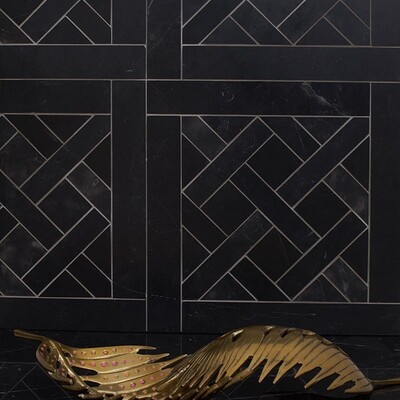 Parquet De Chantilly Black Honed Marble Waterjet Decos 8 1/2×8 1/2 (MS90278)