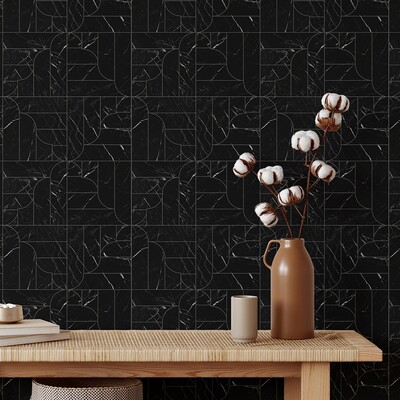 Banter Parquet Black Honed Marble Waterjet Decos 12 1/16×12 1/16 (MS90284)