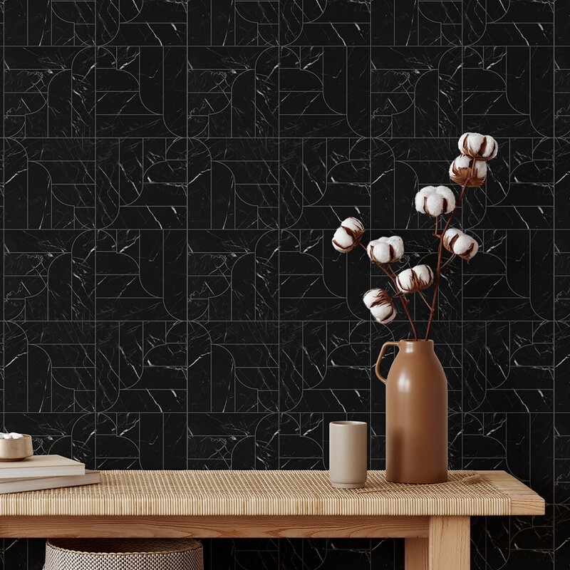 Banter Parquet Black Honed Marble Waterjet Decos 12 1/16×12 1/16 (MS90284)