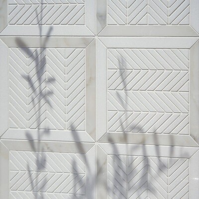Thassos White, Calacatta Gold Honed Lucca Marble Mosaic 12 1/16×12 1/16 (MS90286)