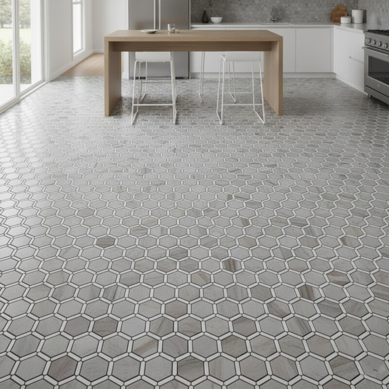 Thassos White, Skyline Polished Favo Marble Mosaics 12 1/4×11 3/4 (MS90579)
