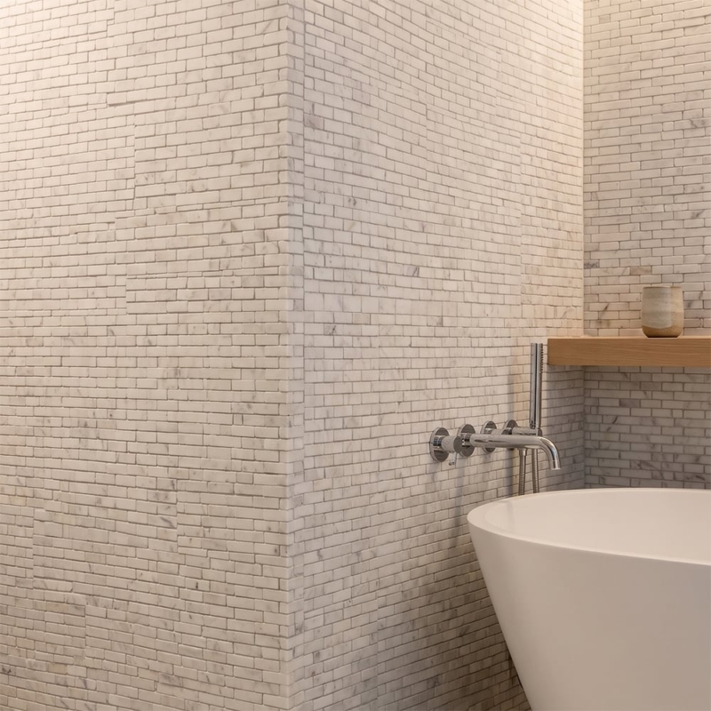 White Carrara Honed Broken Joint Marble Mosaics 11 3/4×12 (MS90873)