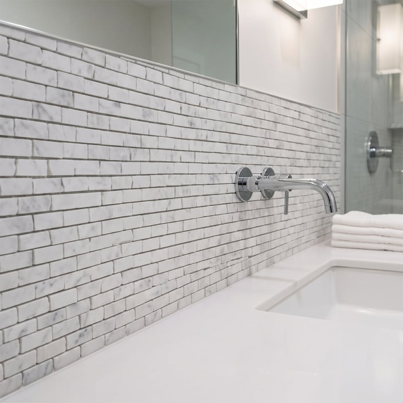 White Carrara Honed Broken Joint Marble Mosaics 11 3/4×12 (MS90873)