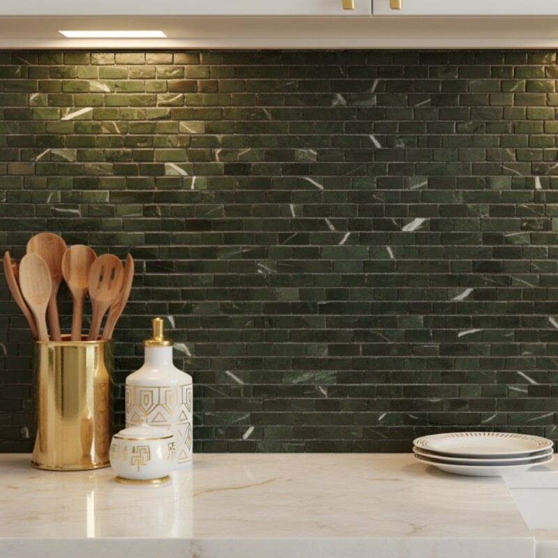 Verde Lucia Honed Broken Joint Marble Mosaics 11 3/4×12 (MS90938)
