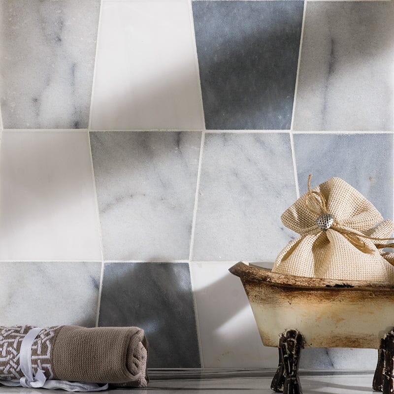 Tapered Glacier, Afyon Gray, Snow White Honed Marble Waterjet Decos 12 1/2×12 (NW00012)