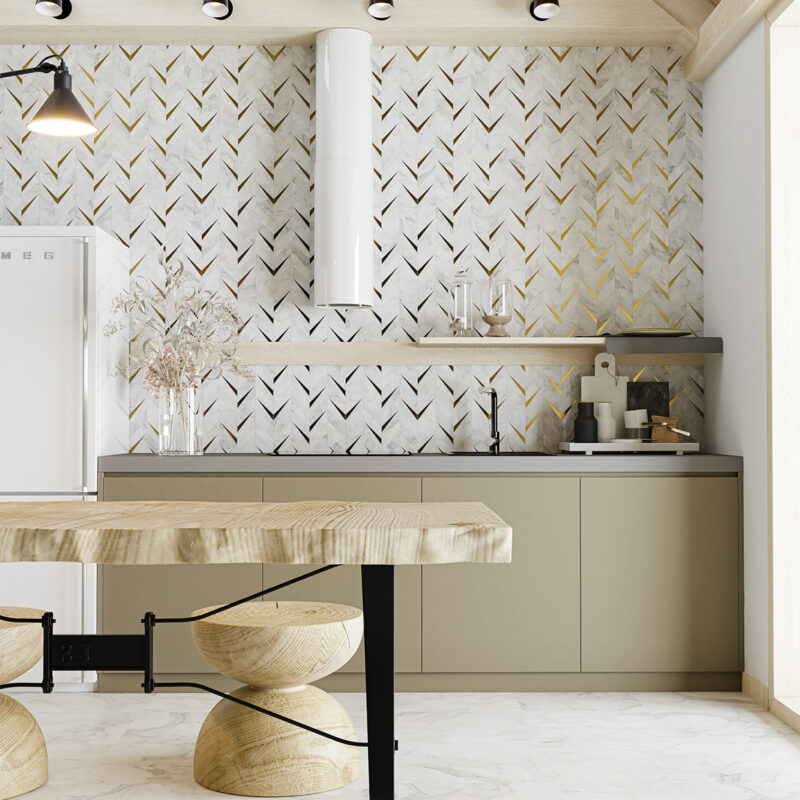 Calacatta Gold Honed Cheval Marble Mosaics 16 5/16×16 9/16 (NW00166)