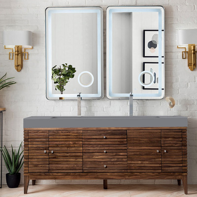 Linear Mid Century Walnut Dusk Grey Glos Bathroom Vanities 72 1/2×34 5/16 (PS710040)