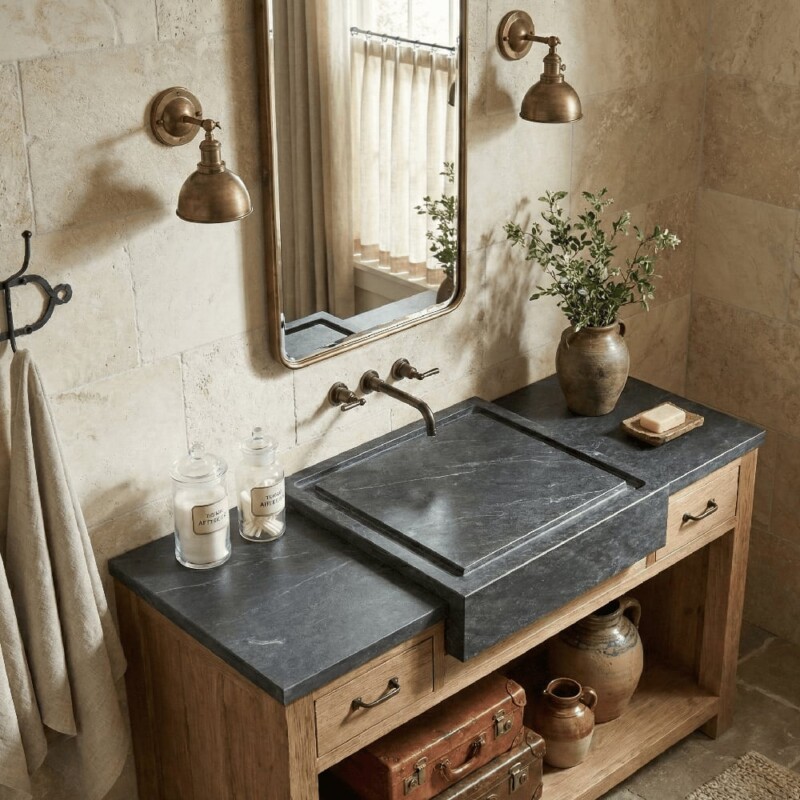 Bardiglio Royal Honed Bauhaus Marble Sink 20×20 (SN00266)