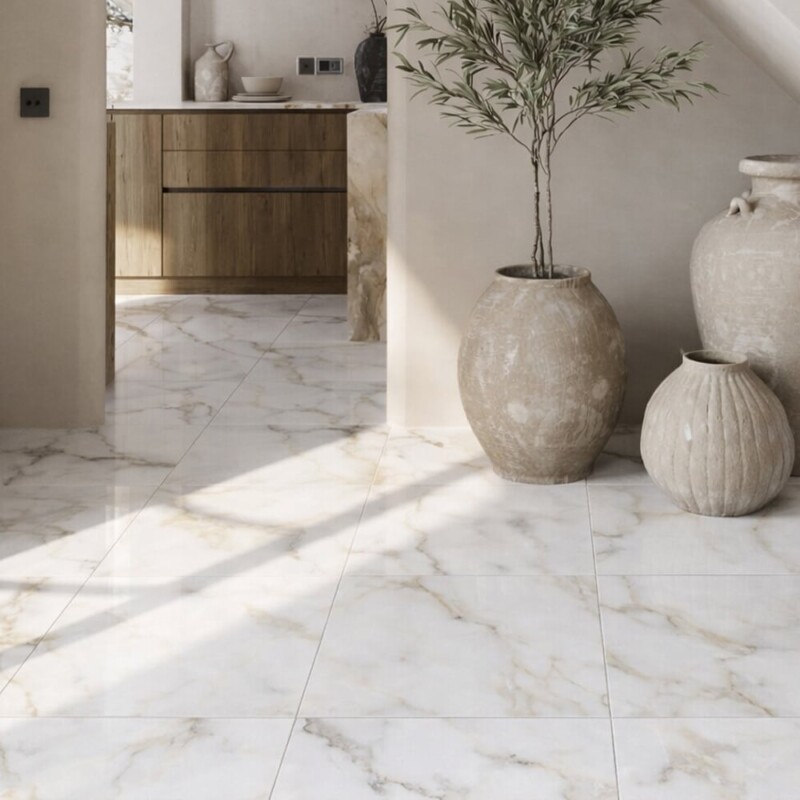 Calacatta Gold Extra Polished Marble Tiles 18×18 (TL10575)