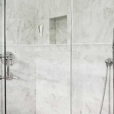 Avenza Honed Marble Tile 2 3/4×5 1/2 (TL12792) Avenza Honed Marble Tile 12×12 (TL12765) Avenza Honed Pencil Liner Marble Moldings 1/2×12 (ML00415)