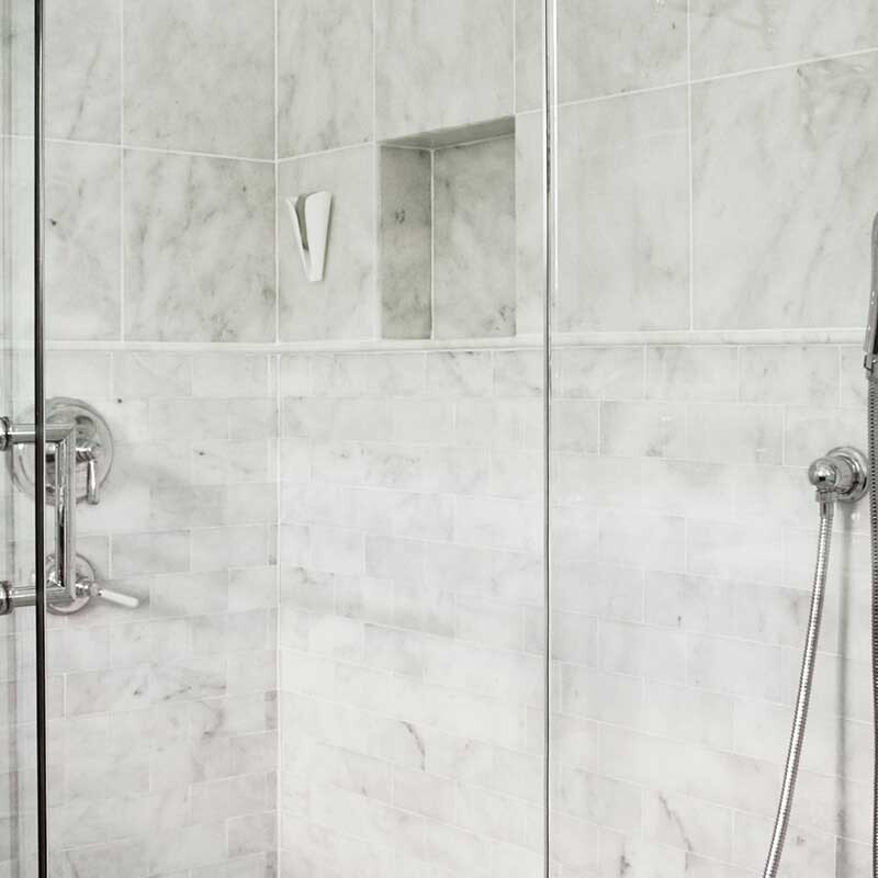 Avenza Honed Marble Tile 2 3/4×5 1/2 (TL12792) Avenza Honed Marble Tile 12×12 (TL12765) Avenza Honed Pencil Liner Marble Moldings 1/2×12 (ML00415)