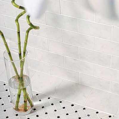 Glacier Honed Marble Tile 2 3/4×5 1/2 (TL13302) Glacier Honed Marble Tile 5 1/2×5 1/2 (TL13303) Glacier Honed Basket Weave Marble Mosaic 12×12 (MS00676)