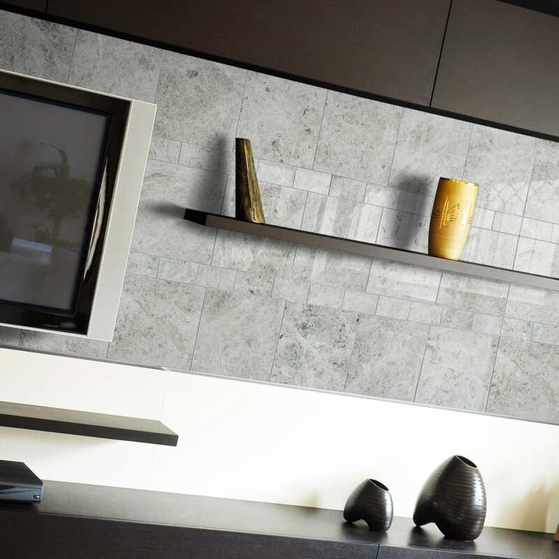 Silver Clouds Polished Marble Tile 12×12 (TL13368) Silver Clouds Polished Marble Tile 2 3/4×5 1/2 (TL13383)
