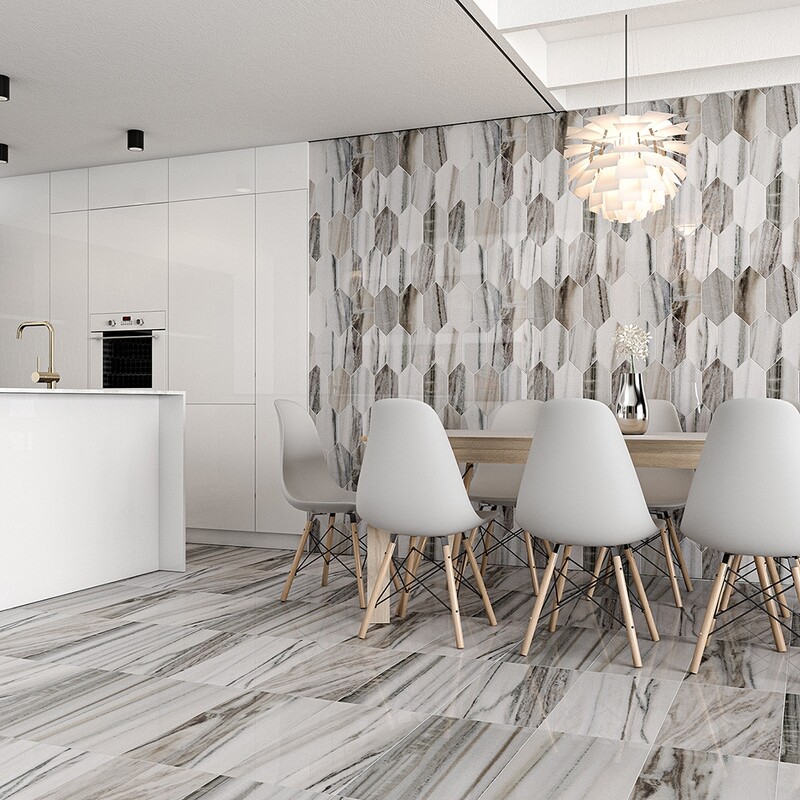 Skyline Polished Marble Tile 12×24 (TL14053) Large Picket Skyline Polished Marble Waterjet Decos 6×12 (NW90468)