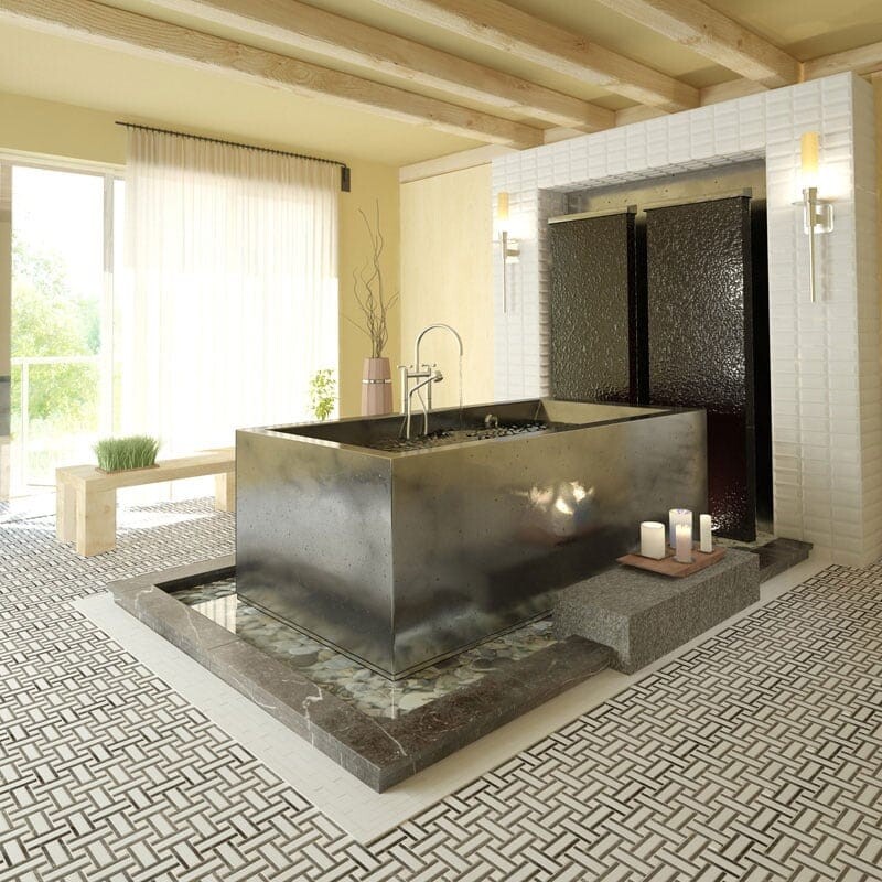 Aspen White Honed Subway Marble Tile 2 3/4×5 1/2 (TL16733) Aspen White Honed Lattice Marble Mosaic 12×12 (MS01332)