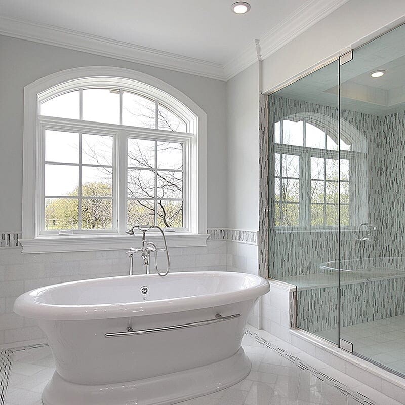 Avalon Polished Marble Tile 6×12 (TL16997) Massa Polished Bamboo Marble Mosaic 6×12 (MS01156) Avalon Polished Pencil Liner Marble Moldings 1/2×12 (ML00510)
