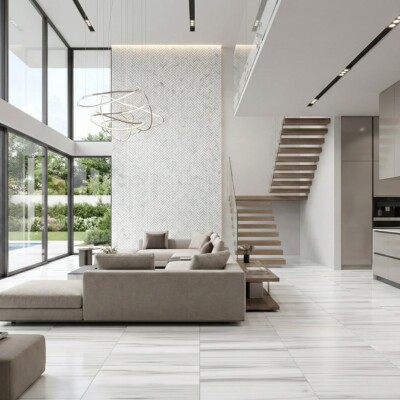Frost White Polished Marble Tiles 24×24 (TL18396) Room Scene Image