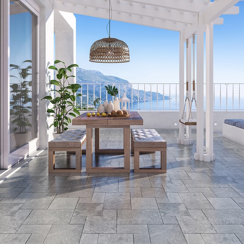 Iris Black Textura Marble Pavers Versailles Pattern (TL18888)