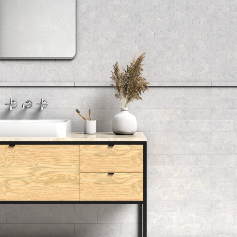 Avalanche Honed Hexagon 2 Marble Mosaic 10 3/8×12 (MS02686)