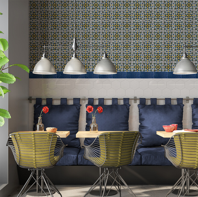 Colorful patterned tile for lively kitchen or wall designs by Country Floors
