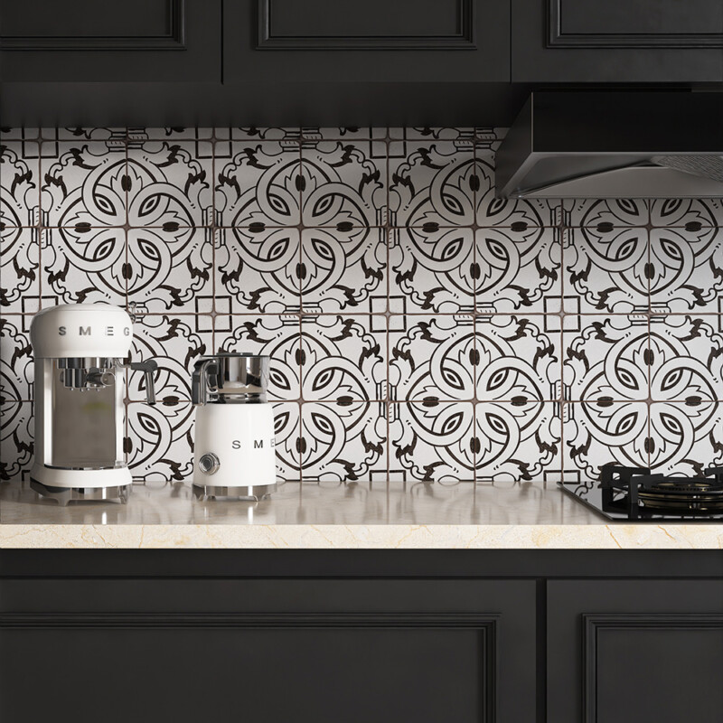 Artistic patterned tile for contemporary kitchen backsplash by Country Floors