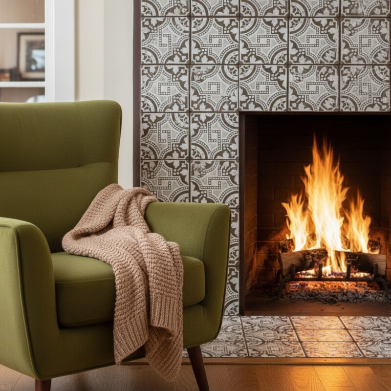 Detailed patterned tile for refined living space walls by Country Floors