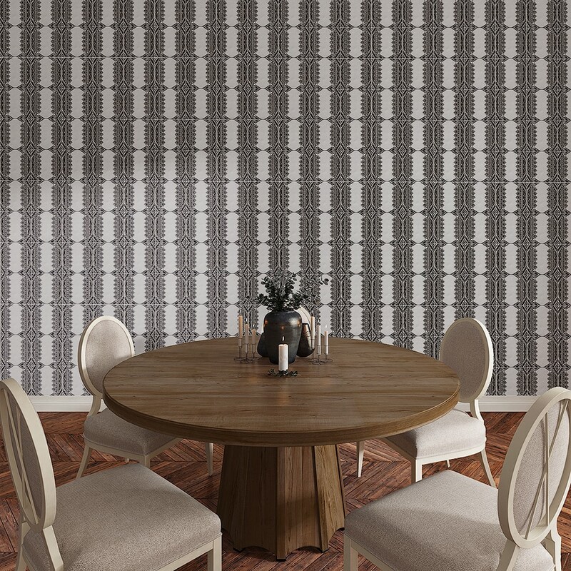 Decorative terracotta patterned tile wall in a modern dining space by Country Floors