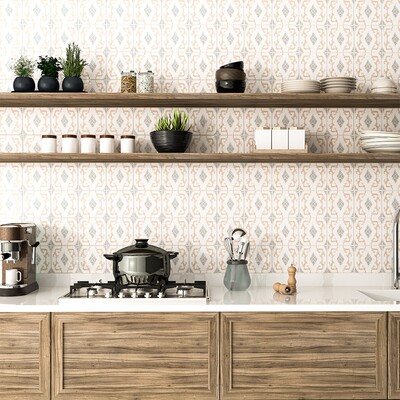 Vintage design beige glossy ceramic tile for kitchen backsplash