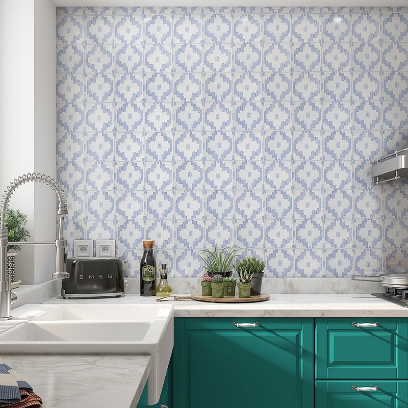 Indigo Wash Ikat Glossy Terracotta Tile 6×6 (TL80362)