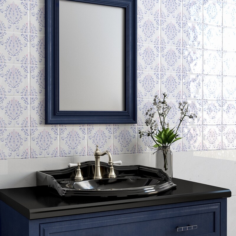 Indigo Wash Tulips Glossy Terracotta Tile 6×6 (TL80365)