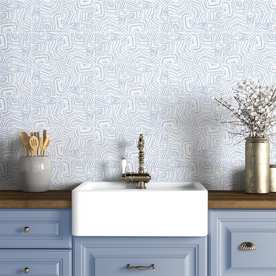Blue and white graphic modern kitchen backsplash tile