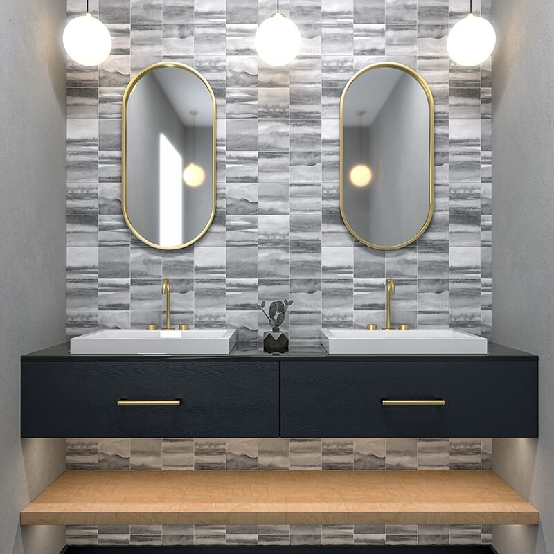 Gray matte ceramic tile for small bathroom