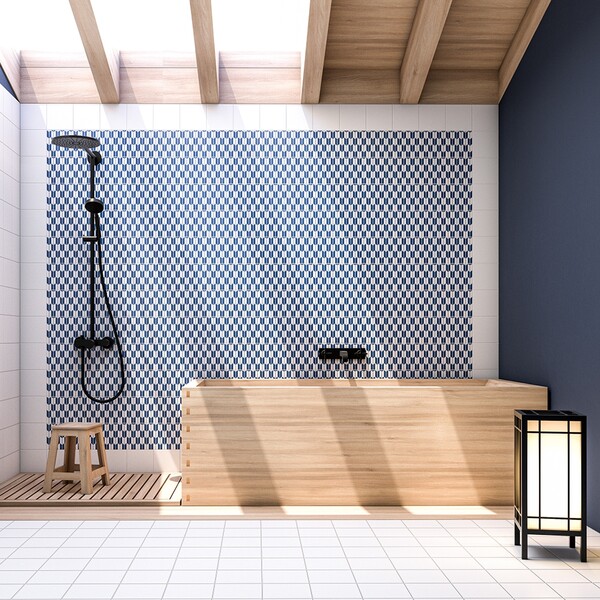 blue and white tiles for bathroom