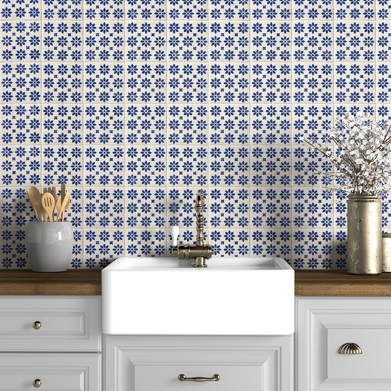 Blue and white country style ceramic tile