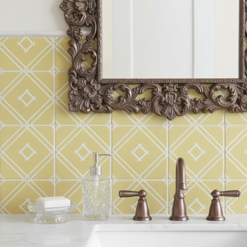 Island House Lemon, Royal White Glossy Chez Bamboo Glazed Terracotta Tile 6×6 (TL80677)