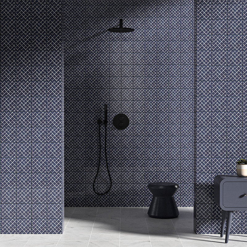 Navy Blue, Royal White Glossy Cove End Ceramic Tile 6×6 (TL80682)