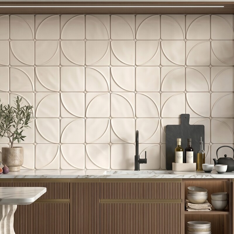 Ivory Glossy Mandala Ceramic Tiles 6×6 (TL80826)