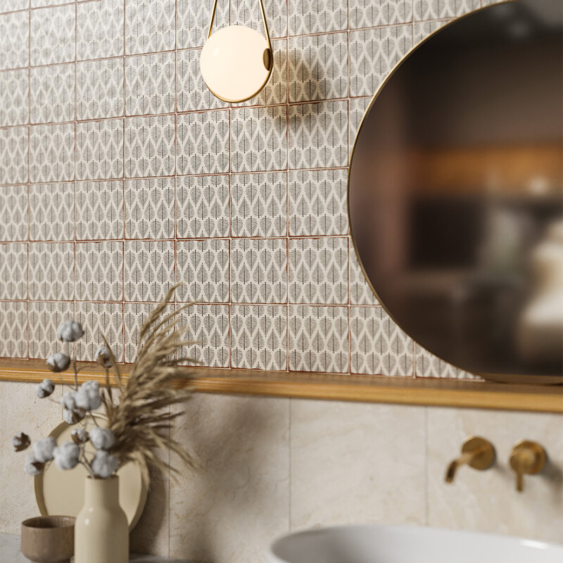 Botanical patterned tile for elegant bathroom backsplash design by Country Floors